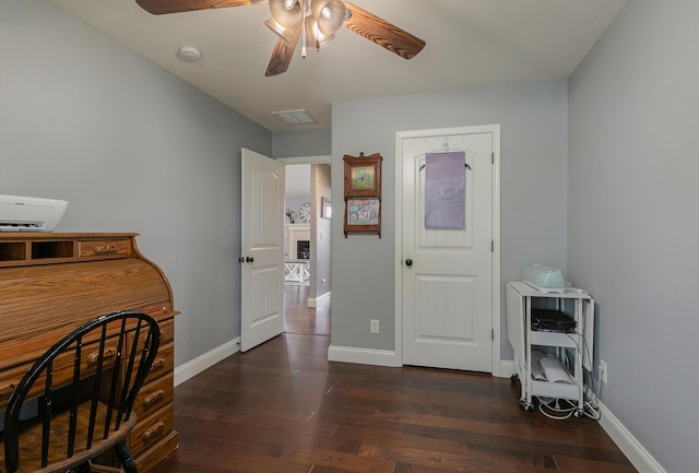1925 E Costa Mesa Ct, Ozark, MO 65721 - office featuring dark wood-style flooring, a ceiling fan, and a wall mounted AC