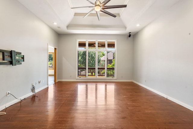 2661 E Ridgewood Dr, Springfield, MO 65804 - unfurnished room with a raised ceiling, hardwood / wood-style floors, recessed lighting, and ornamental molding
