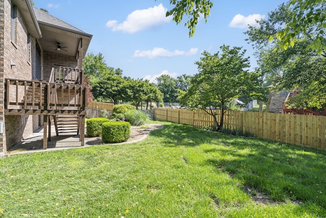2661 E Ridgewood Dr, Springfield, MO 65804 - fenced backyard with a ceiling fan and stairs