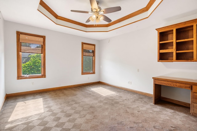 2661 E Ridgewood Dr, Springfield, MO 65804 - carpeted empty room with a tray ceiling, crown molding, and a ceiling fan