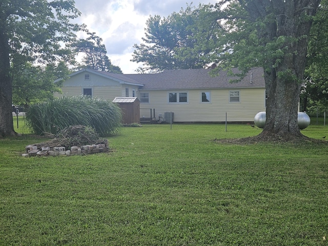 1713 Wall Rd, Mountain Grove, MO 65711 - rear view of property featuring a storage shed and a lawn