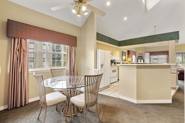 2800 Green Mountain Dr Unit 130A & D, Branson, MO 65616 - dining space with light carpet, ceiling fan, high vaulted ceiling, and recessed lighting