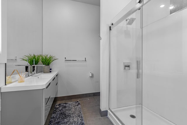 6298 E Summit View Dr, Springfield, MO 65809 - bathroom with vanity, a shower stall, and tile patterned flooring