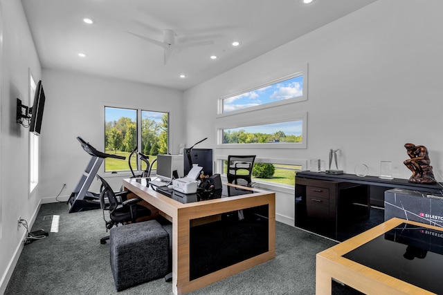6298 E Summit View Dr, Springfield, MO 65809 - office area featuring recessed lighting, a ceiling fan, and dark carpet