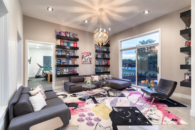 6298 E Summit View Dr, Springfield, MO 65809 - tiled living area featuring a chandelier and recessed lighting