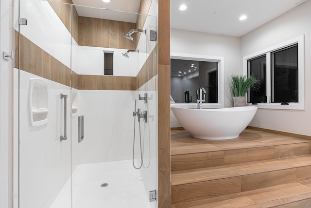 6298 E Summit View Dr, Springfield, MO 65809 - full bathroom with a shower stall, recessed lighting, and a freestanding tub