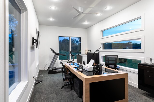 6298 E Summit View Dr, Springfield, MO 65809 - office featuring ceiling fan, dark carpet, and recessed lighting