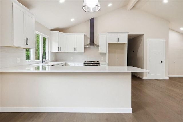 654 Rochester Rd, Sparta, MO 65753 - kitchen featuring wall chimney range hood, light countertops, electric stove, backsplash, and recessed lighting