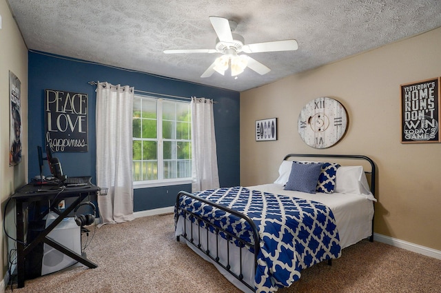 3711 W Farm Road 14, Brighton, MO 65617 - bedroom with carpet, a textured ceiling, and ceiling fan