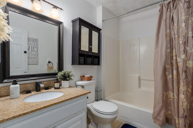 3711 W Farm Road 14, Brighton, MO 65617 - full bathroom featuring vanity, shower / bath combination with curtain, and a textured ceiling
