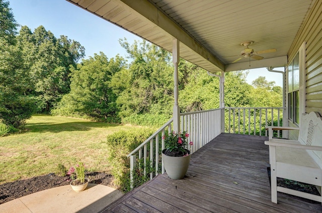 3711 W Farm Road 14, Brighton, MO 65617 - wooden deck with ceiling fan and a lawn