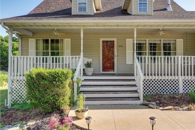 3711 W Farm Road 14, Brighton, MO 65617 - view of front of property with a ceiling fan, a porch, and a shingled roof