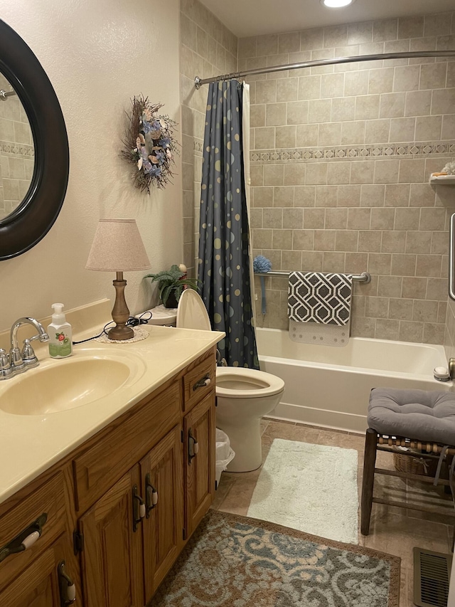 2105 Oakridge Dr, Ava, MO 65608 - full bath featuring vanity, shower / bathtub combination with curtain, and tile patterned floors