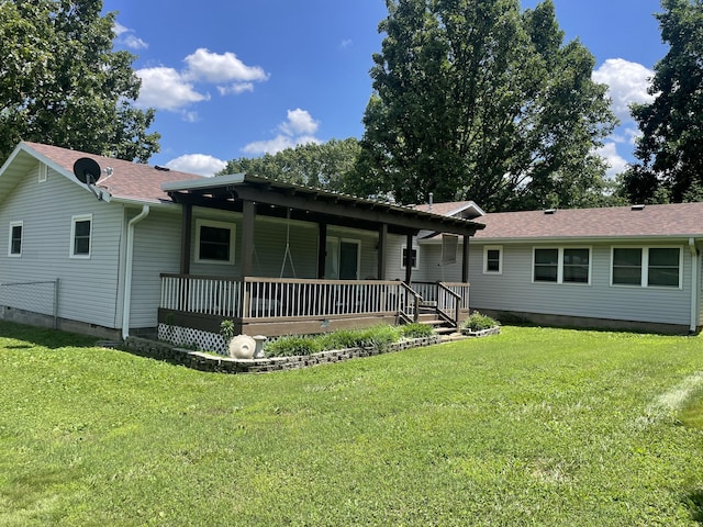2105 Oakridge Dr, Ava, MO 65608 - rear view of house featuring a lawn, covered porch, crawl space, and a shingled roof