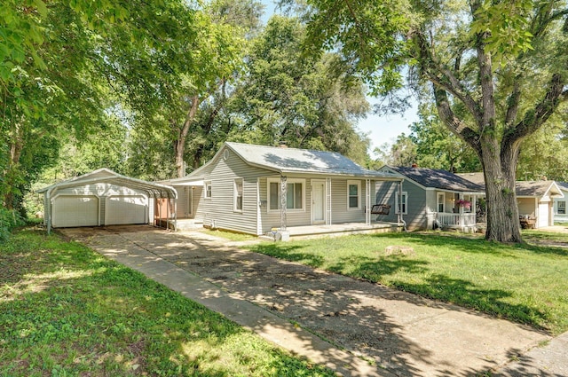 921 S Nettleton Ave, Springfield, MO 65806 - single story home with covered porch, a front lawn, concrete driveway, and a chimney