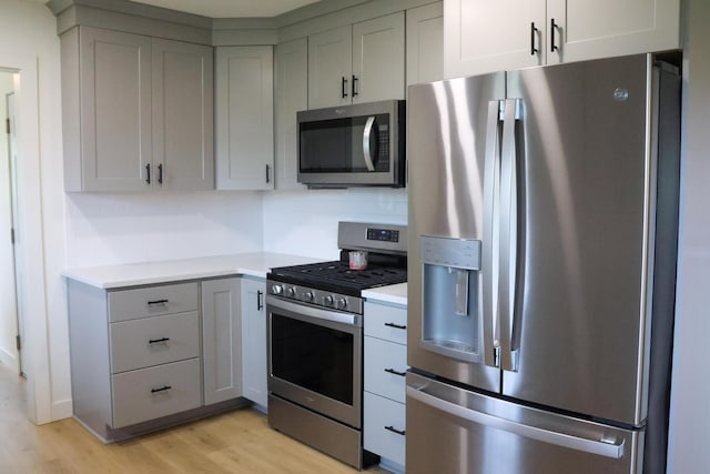 325 N Delaware Ave, Nixa, MO 65714 - kitchen with appliances with stainless steel finishes, light wood-type flooring, gray cabinetry, and light countertops