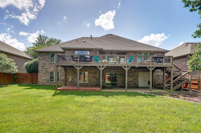 5150 S Dollison Ave, Springfield, MO 65810 - back of property featuring a patio area, a wooden deck, brick siding, a gate, and stairway