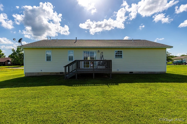 1704 Luna Dr, West Plains, MO 65775 - rear view of property with crawl space, a deck, and a lawn
