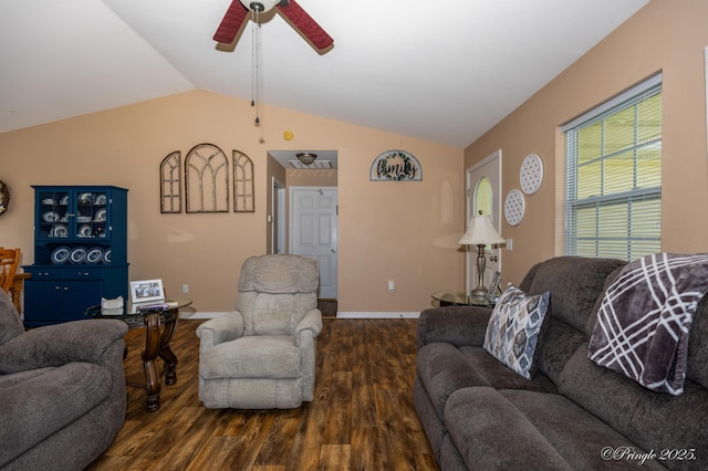 1704 Luna Dr, West Plains, MO 65775 - living room with wood finished floors, ceiling fan, and lofted ceiling