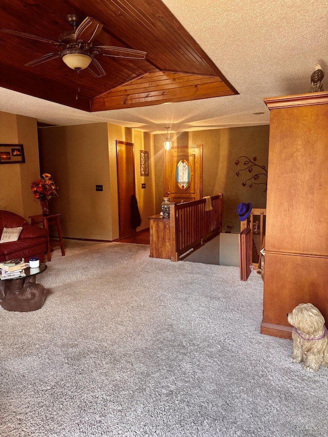 1249 Stonebrook Rd, Ozark, MO 65721 - hall featuring wood ceiling, carpet floors, and a tray ceiling