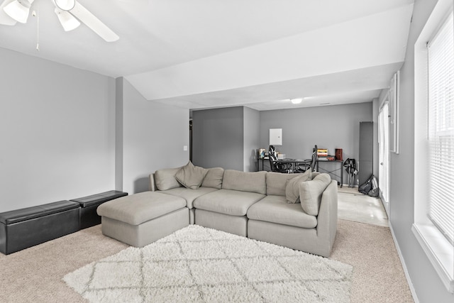 1917 Willoughby Rd, Clever, MO 65631 - living room with light colored carpet, ceiling fan, a desk, and healthy amount of natural light