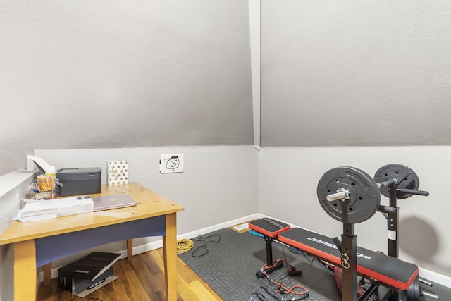 2116 N Main Ave, Springfield, MO 65803 - workout room featuring lofted ceiling and wood finished floors