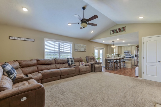 440 Spring Meadow Pkwy, Branson, MO 65616 - carpeted living area with ceiling fan, vaulted ceiling, and recessed lighting