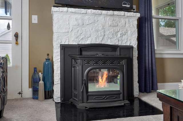 1841 E Dale St, Springfield, MO 65803 - detailed view of carpet flooring and a fireplace