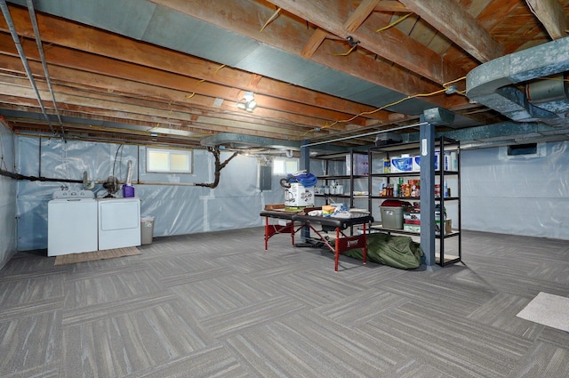 1841 E Dale St, Springfield, MO 65803 - basement featuring washing machine and clothes dryer, carpet floors, and electric panel
