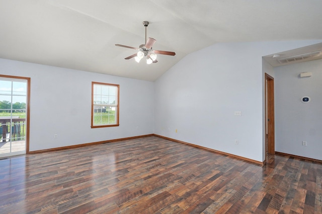 1603 W Robin St, Ozark, MO 65721 - empty room with vaulted ceiling, wood finished floors, and a ceiling fan