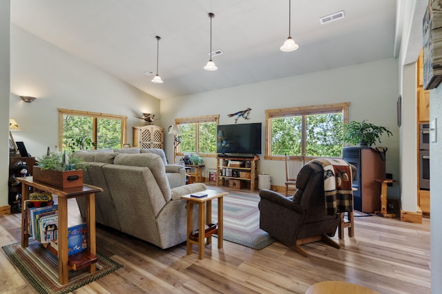 26474 Kings River Rd, Shell Knob, MO 65747 - living area with light wood-style flooring and high vaulted ceiling