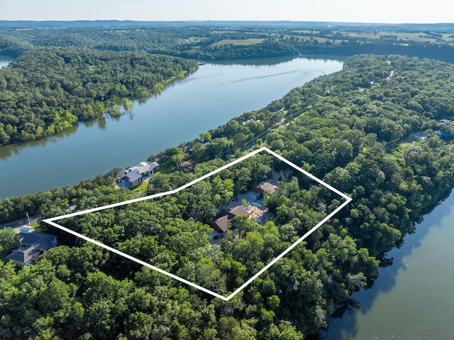 26474 Kings River Rd, Shell Knob, MO 65747 - aerial view of property and surrounding area with a nearby body of water and property parcel outlined