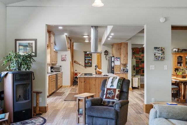 26474 Kings River Rd, Shell Knob, MO 65747 - living room with light wood-style flooring, recessed lighting, and bar