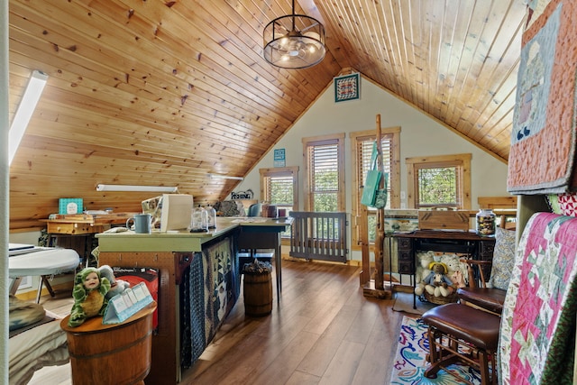 26474 Kings River Rd, Shell Knob, MO 65747 - office with wood ceiling, vaulted ceiling, and hardwood / wood-style flooring