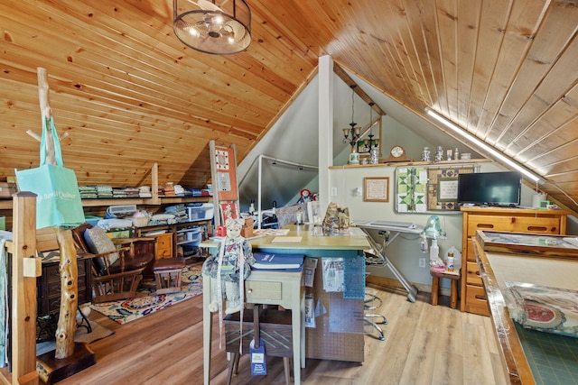 26474 Kings River Rd, Shell Knob, MO 65747 - dining room featuring wood ceiling, vaulted ceiling, and wood finished floors