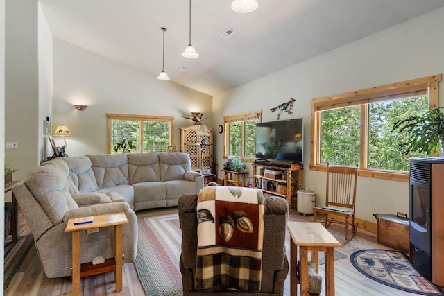 26474 Kings River Rd, Shell Knob, MO 65747 - living room featuring lofted ceiling and light wood-style flooring