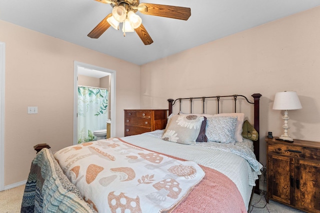 295 Deer Run Rd, Branson, MO 65616 - bedroom featuring light colored carpet, a ceiling fan, and ensuite bath