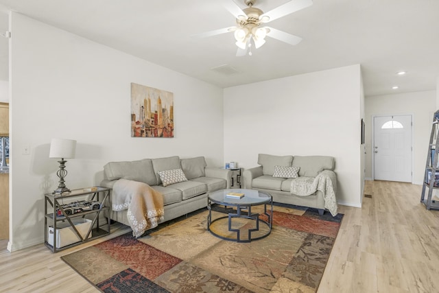 3790 W Rockwood St, Springfield, MO 65807 - living area with light wood-style flooring, a ceiling fan, and recessed lighting