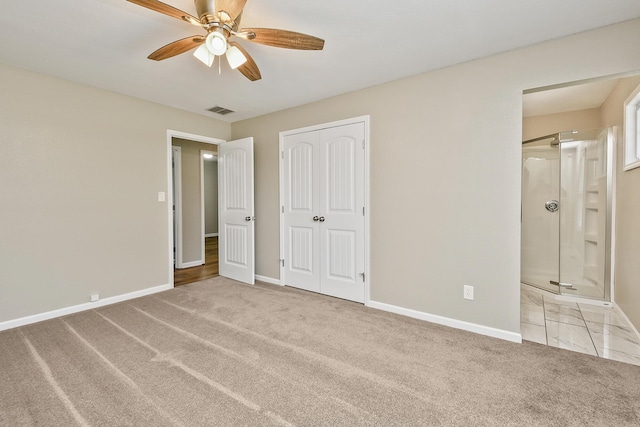 3539 S Walnut Hill Dr, Springfield, MO 65807 - unfurnished bedroom with carpet, a closet, ensuite bath, and a ceiling fan