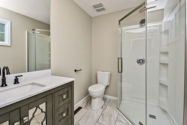 3539 S Walnut Hill Dr, Springfield, MO 65807 - bathroom featuring vanity, a stall shower, and marble look tiles