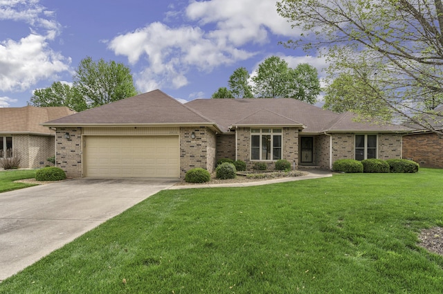 3416 S Barnes Ave, Springfield, MO 65804 - ranch-style home featuring a garage, brick siding, a front yard, and driveway