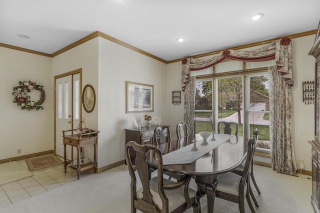 3416 S Barnes Ave, Springfield, MO 65804 - dining room with crown molding, plenty of natural light, light carpet, and recessed lighting
