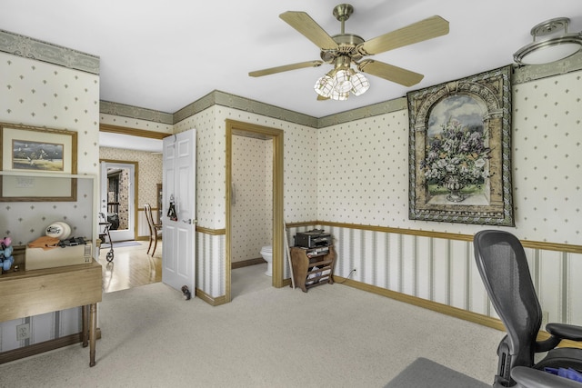 3416 S Barnes Ave, Springfield, MO 65804 - office space with wallpapered walls, carpet floors, and a ceiling fan