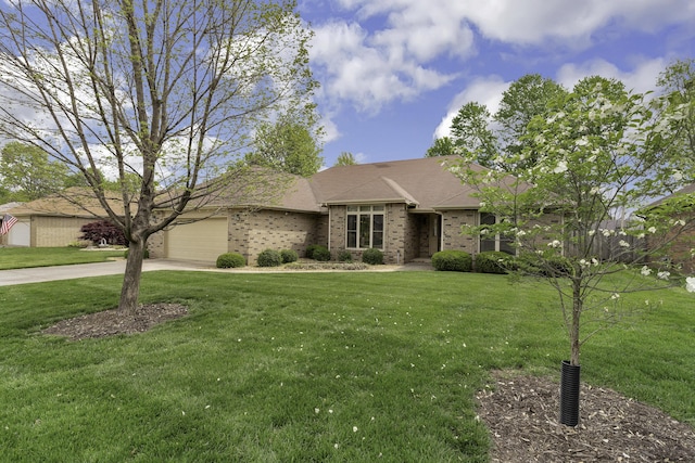 3416 S Barnes Ave, Springfield, MO 65804 - view of front of house with brick siding, driveway, a garage, and a front lawn