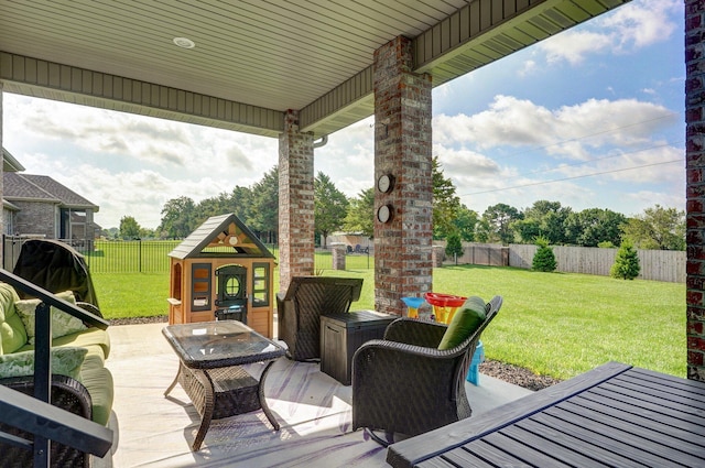914 W Lorenza Dr, Nixa, MO 65714 - wooden terrace with a fenced backyard