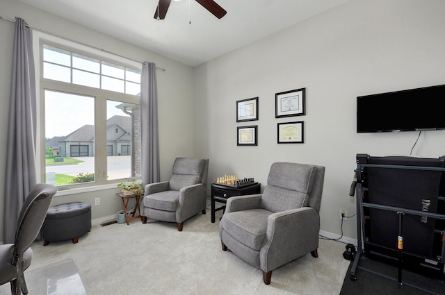 914 W Lorenza Dr, Nixa, MO 65714 - sitting room featuring a ceiling fan, carpet, and plenty of natural light