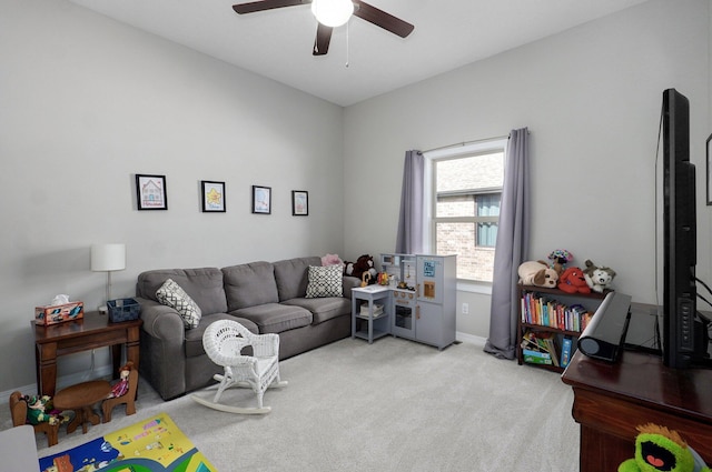 914 W Lorenza Dr, Nixa, MO 65714 - living room featuring ceiling fan and carpet flooring