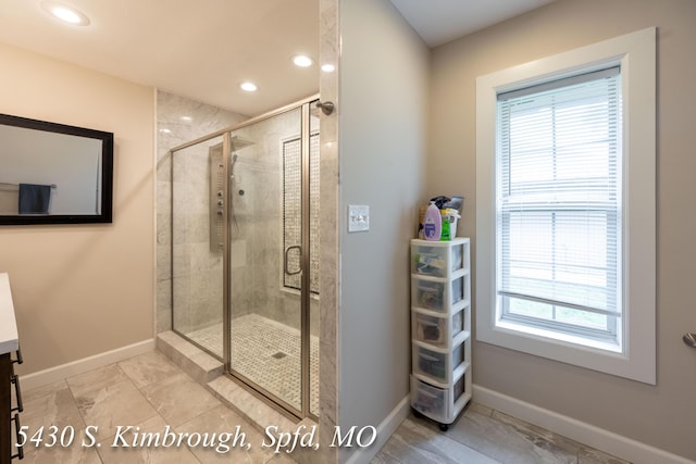 5430 S Kimbrough Ave, Springfield, MO 65810 - full bathroom with plenty of natural light, a shower stall, recessed lighting, and vanity
