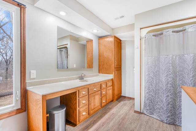 6585 N Farm Rd 61, Walnut Grove, MO 65770 - full bathroom with wood finished floors, vanity, and recessed lighting