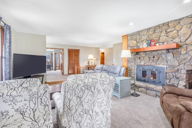 6585 N Farm Rd 61, Walnut Grove, MO 65770 - living area with carpet flooring and a stone fireplace